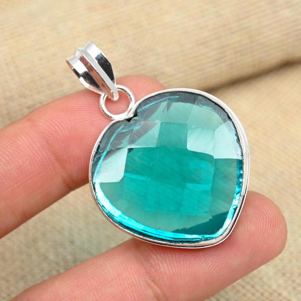 Aqua Apatite Gemstone 925 Solid Sterling Silver Handmade Jewelry Wedding Gift Pendant