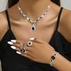 4PCS Copper Color Crystal Drop Necklace Earrings Bracelet Ring Jewelry Set for Women Rhinestone Wedding Party Accessories