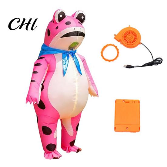Adult Frog Jumpsuit Inflatable Costume for Kids Funny Blow-Up Full Body Breathable Suit with Air Pump Halloween Cosplay Party Outfit Durable