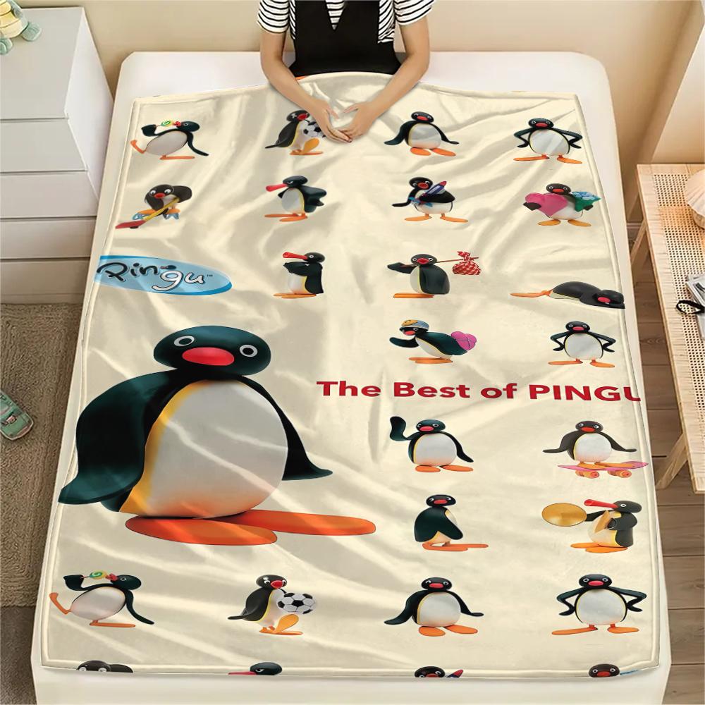1PC PINGU Print Flannel Blanket, High quality All Seasons, Home Decor, Warmth and Comfort, Perfect for Christmas Gifts