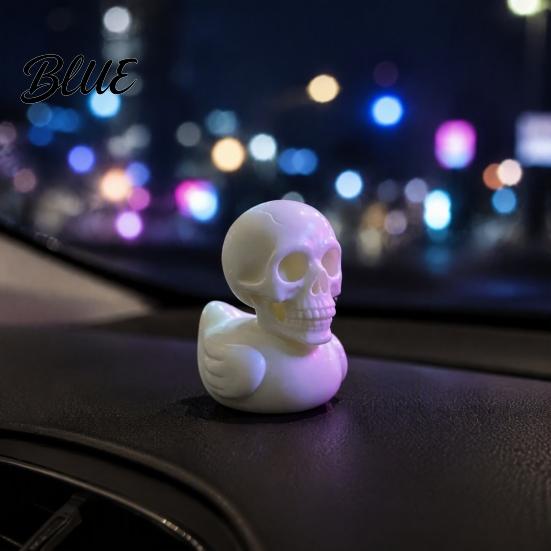 Trendy Desktop Accessory 3D Printed Skull Duck Figurine Gothic Skeleton Head Statue Halloween Black White Art Spooky Desk Ornament Quirky