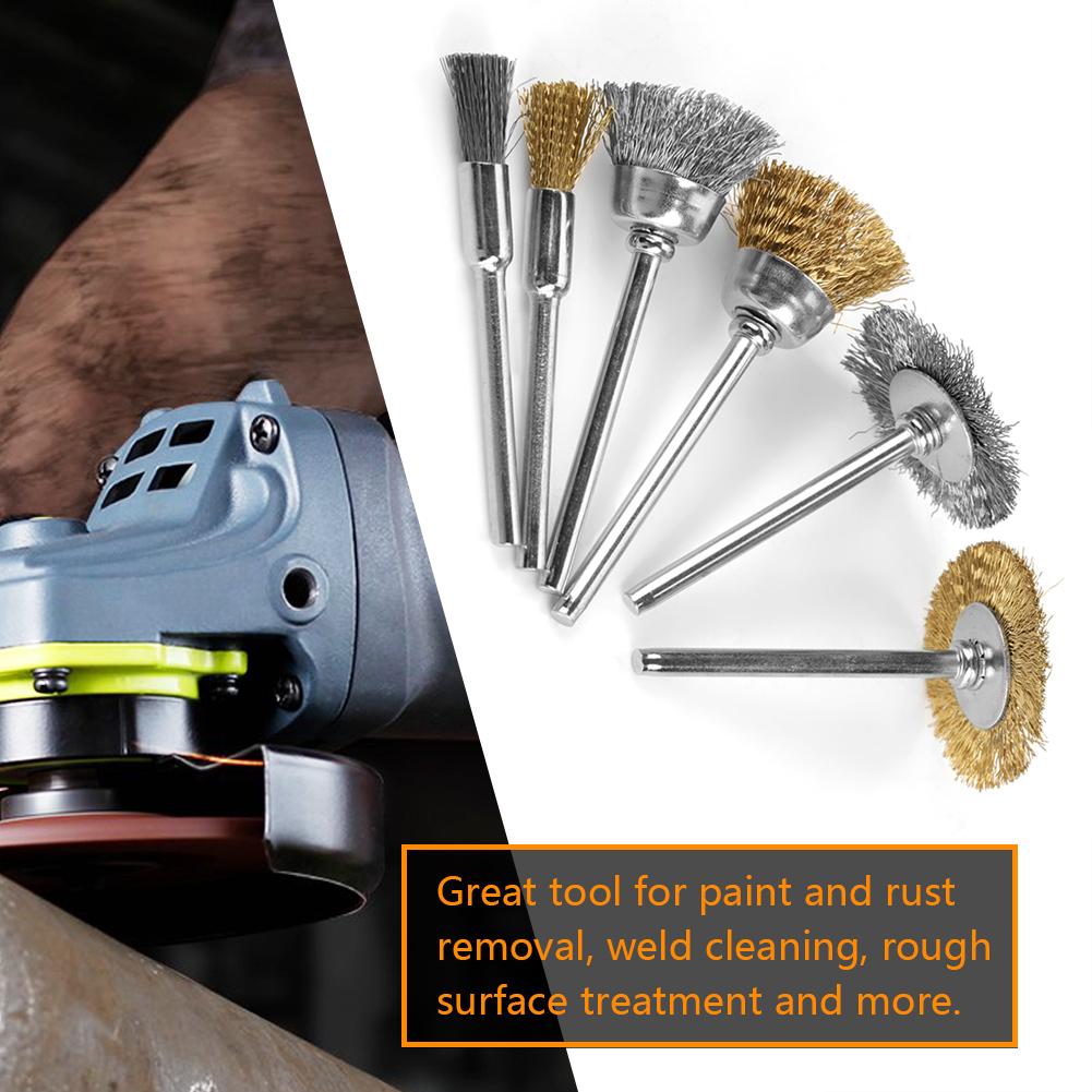 36 Stück Messingdraht Stahl Drahtbürsten Set Stift Flach Tassenförmig Polierrad Werkzeuge Kit