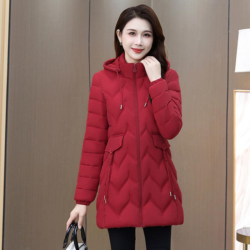 

Зимняя хлопковая одежда женская средней длины приталенная и тонкая утолщенная теплая пуховая хлопковая куртка 6XL-150-80 kg