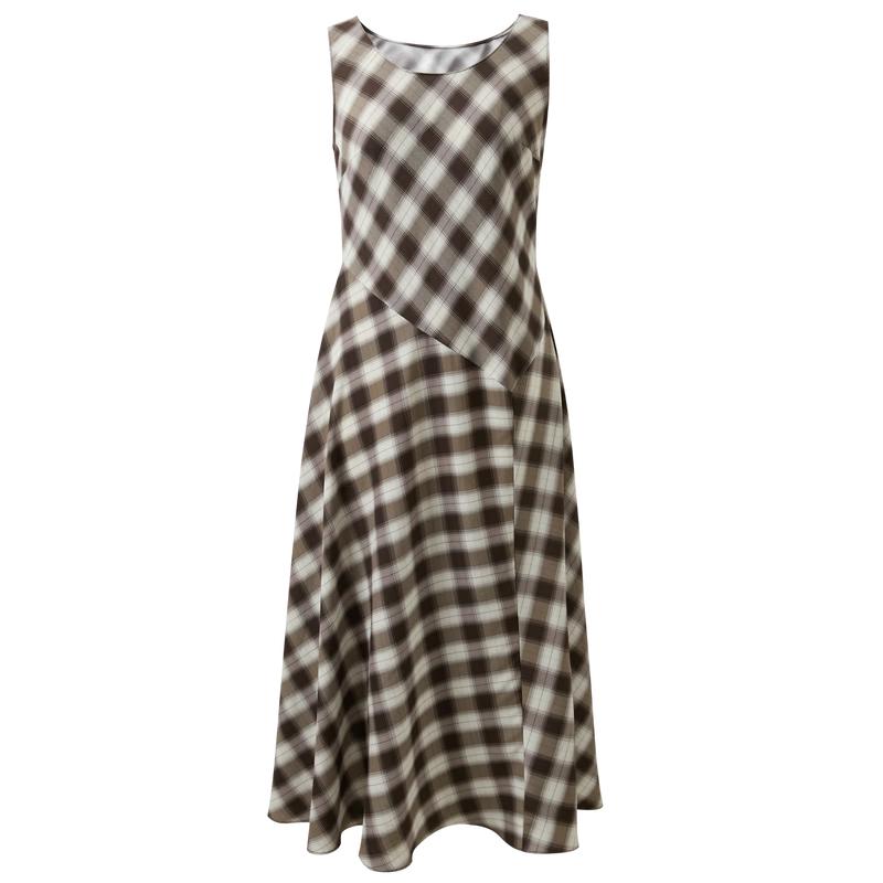 Sancai Women s Plaid Sleeveless A-Line Long Dress S
