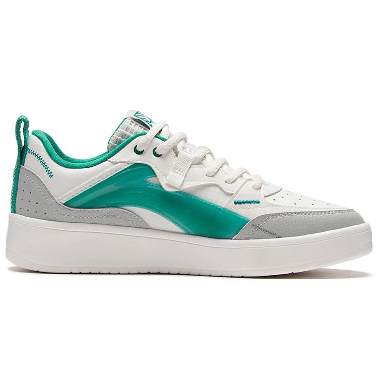 Li Ning Leder Abriebfest, Leicht und Atmungsaktiv Niedrige Skateboard-Schuhe Herren Weiß Grün AGCS085-4