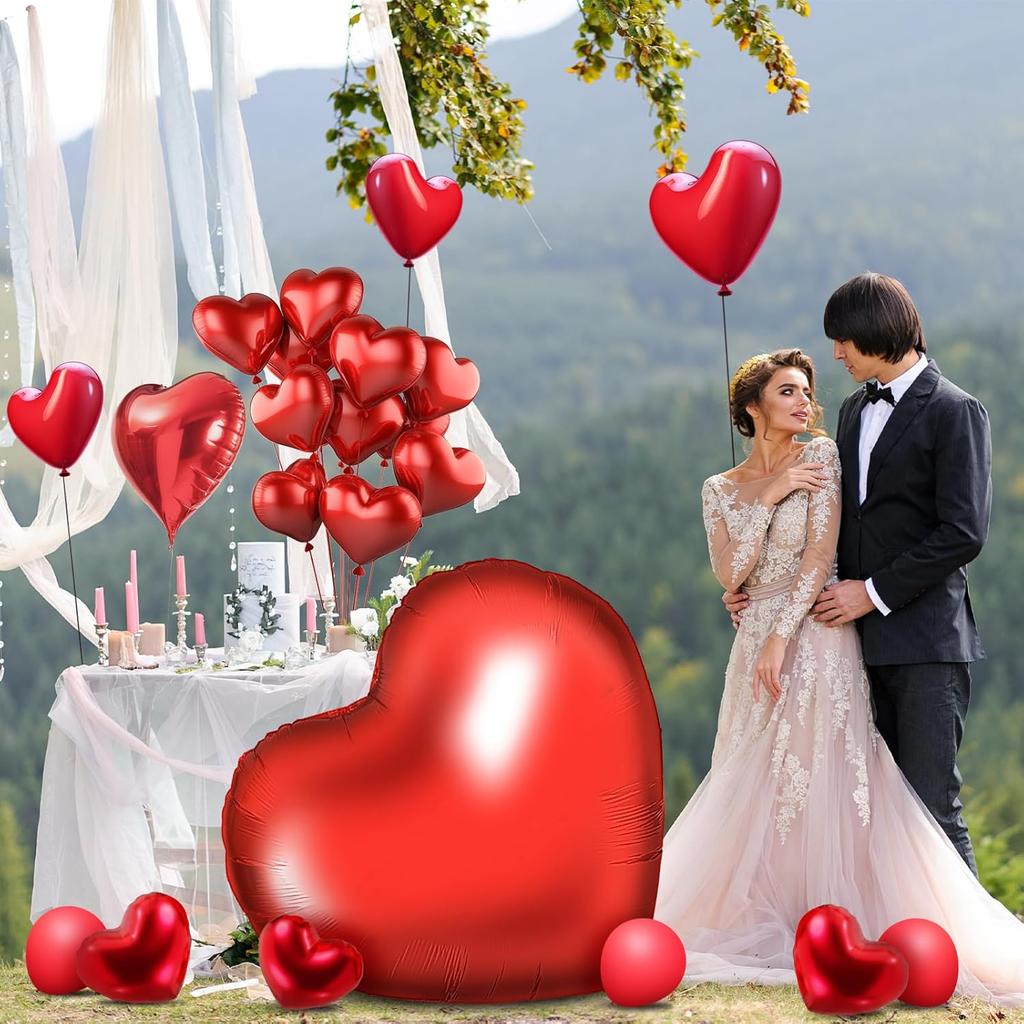 Riesiger, 63 Zoll großer, herzförmiger Aluminiumfolienballon, der für Heiratsanträge am Valentinstag, Hochzeitstage oder als Geburtstagsdekoration verwendet wird