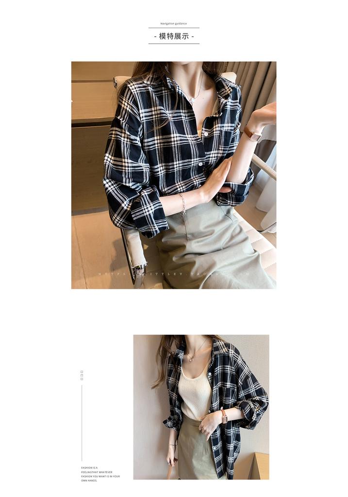 Early autumn top women's autumn clothing 1116 new retro Hong Kong style plaid shirt loose outer versatile shirt jacket trendy