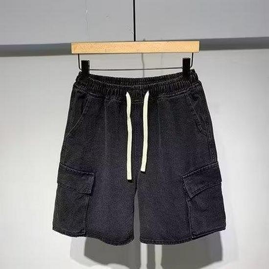 Men's Japanese Workwear Elastic Waist Denim Shorts - Casual, Loose, Mid-length (Summer 2024)