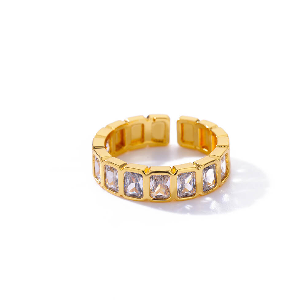 Colorful Cubic Zircon Rings for Women Gold Color Stainless Steel Open Ring Vintage Boho Wedding Party Jewelry Gift Accessories