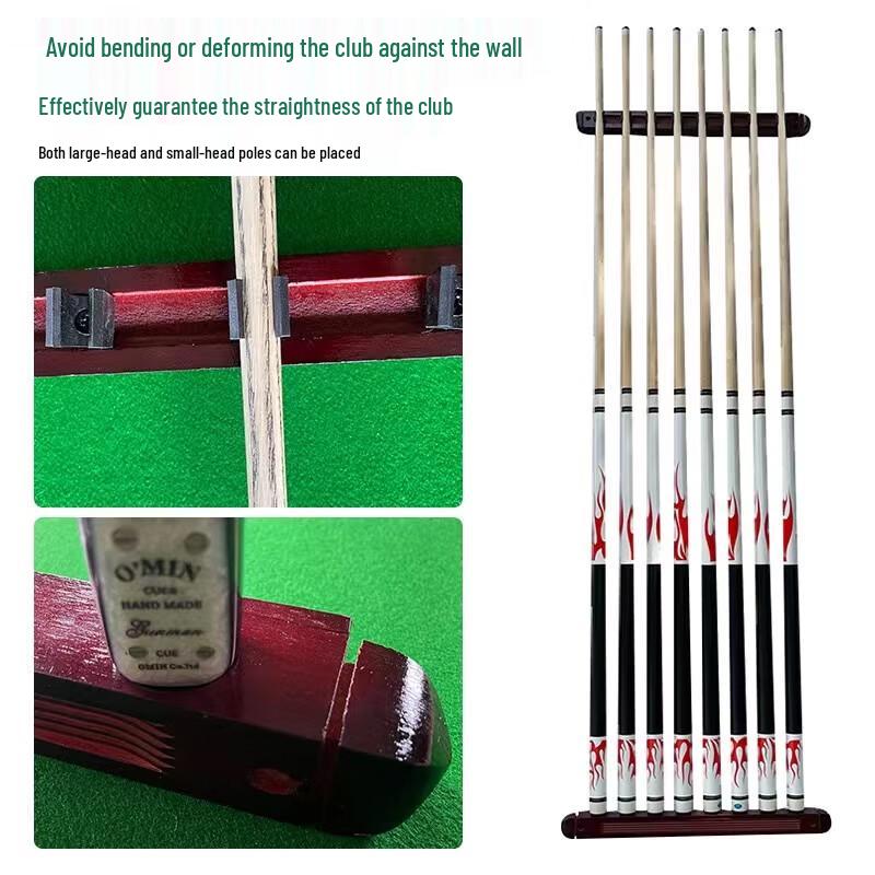 Solid Wood Wall-Mounted 8-Hole Billiard Cue Rack