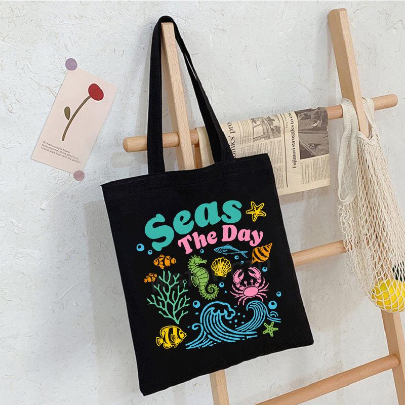 Casual Student Canvas Bag Eco Bag Summer Beach Flowers Printed Large Capacity Shoulder Bag