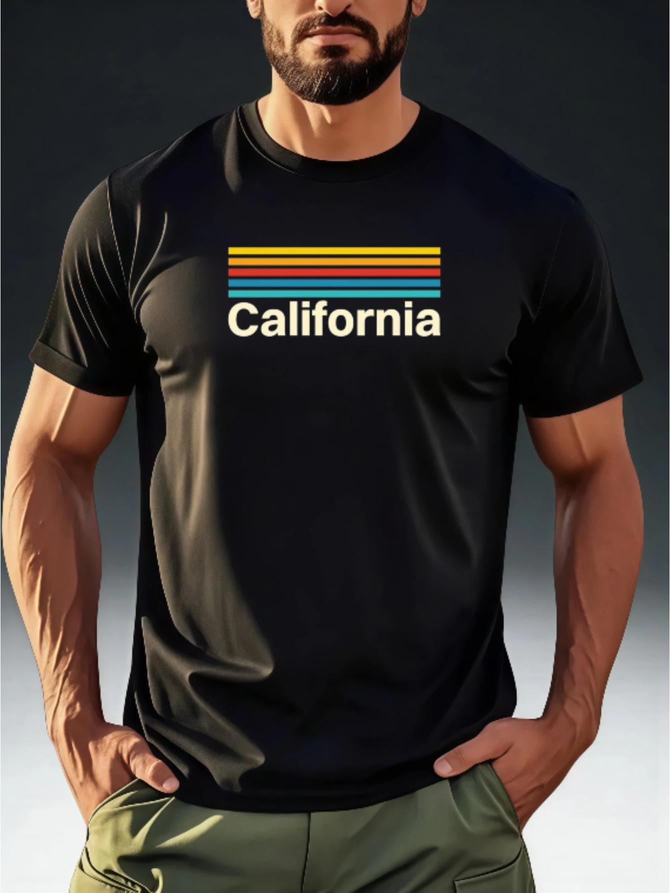 

Men s Vintage California Style California Rainbow Stripe Print T-Shirt S