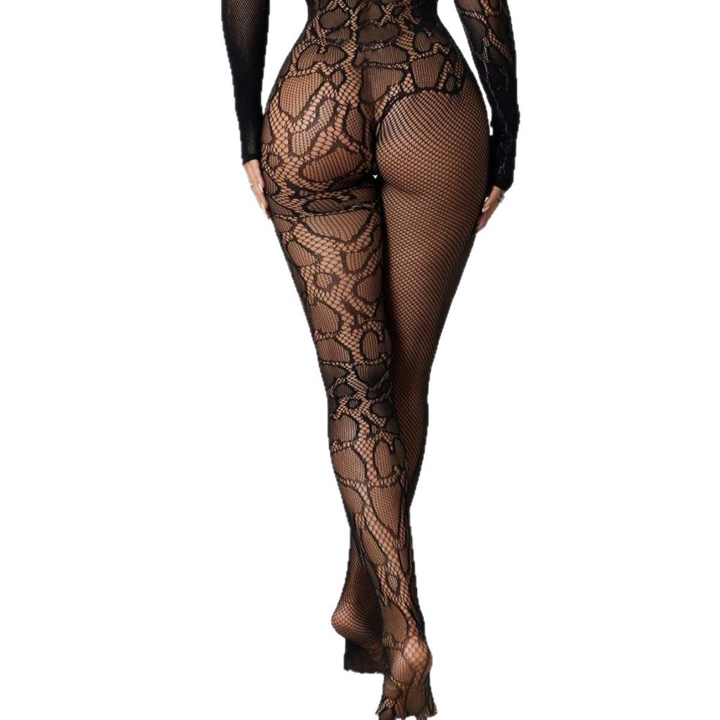 Fun mesh sexy suit flirty lingerie seduction stockings one-piece uniform DW python pattern