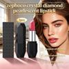 Zephoco batom perolado com diamante de cristal fórmula de óleo de cera de abelha textura aveludada fosca sedosa maquiagem labial versátil para o dia a dia creme 1 unidade