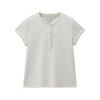 Women's Solid Color Elastic Cotton Short Sleeve Henley T-Shirt