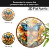 Acrylic Blue-Orange Butterfly with Yellow Flowers Suncatcher, Stained Glass Effect Window Hanging Ornament for Nature & Art Lover Gifts