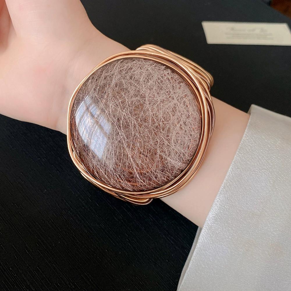 Nový Kulatý Pryskyřičný Pletený Otevřený Náramek Velký Retro Přehnaný Módní Elegantní Trendy Šperkový Doplněk Pro Ženy