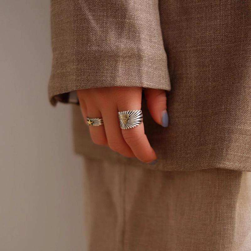 Fashionable Copper Geometric Ring Starburst Design Vintage Style Adjustable For Women