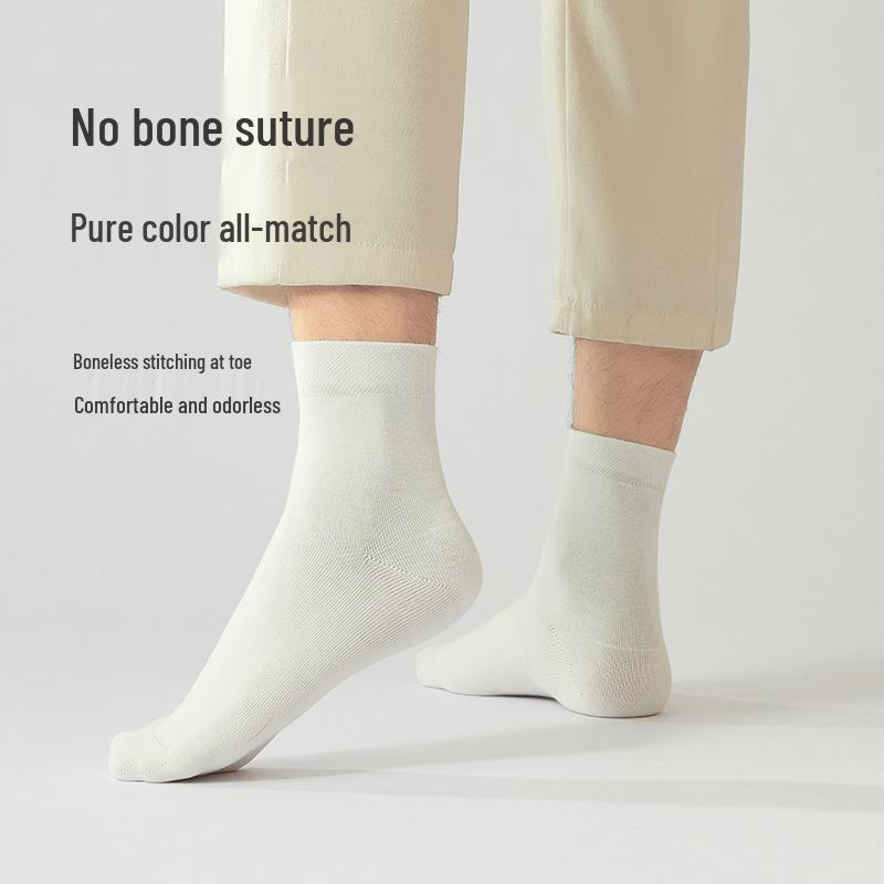Men's Black Mid-Calf Pure Cotton Antibacterial Thick Socks - Comfortable All-Cotton Sweat-Absorbing Business Style for Autumn/Winter