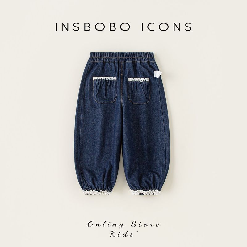 Insbobo Girls Pants Children s Jeans 2026 Spring New Style Girls Long Pants Baby Casual Pants Autumn Winter Denim Blue 80 cm