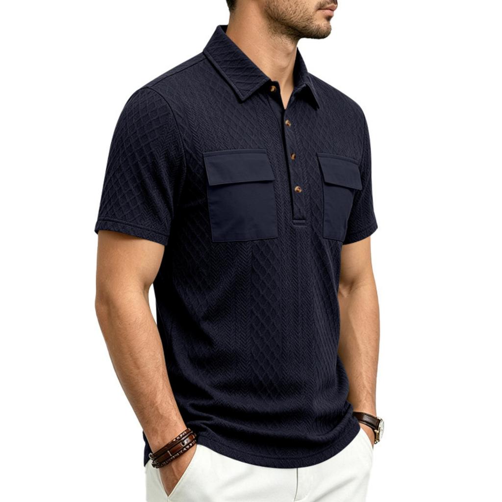 Men's Relaxed Fit Collar Work Shirt, Color Multi-Pocket Short Sleeve Outdoor Casual Top