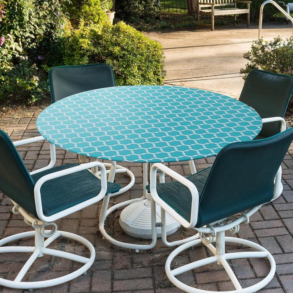 Waterproof Round PVC Table Cover with Wood Grain and Flannel Backing for Patio or Picnic Use