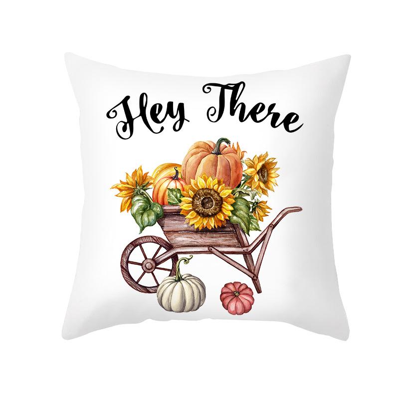 New Autumn Thanksgiving Pillow Cover Peach Skin Polyester Printed Pumpkin Harvest Pillow Home Pillow Cover