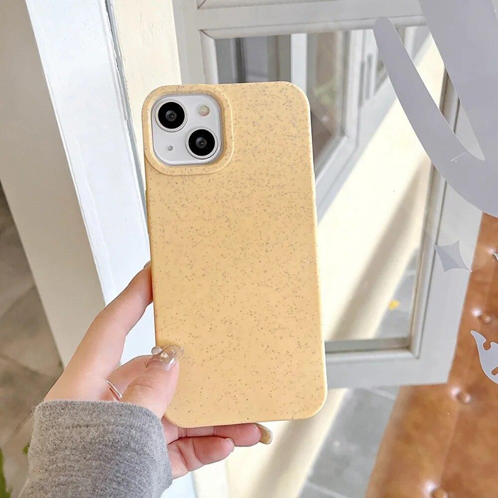Nárazuvzdorný matný silikonový obal na telefon z pšeničné slámy pro iPhone 14 Pro 15 11 12 13 Pro XS Max XR X 7 8 14 Plus SE Ekologický kryt