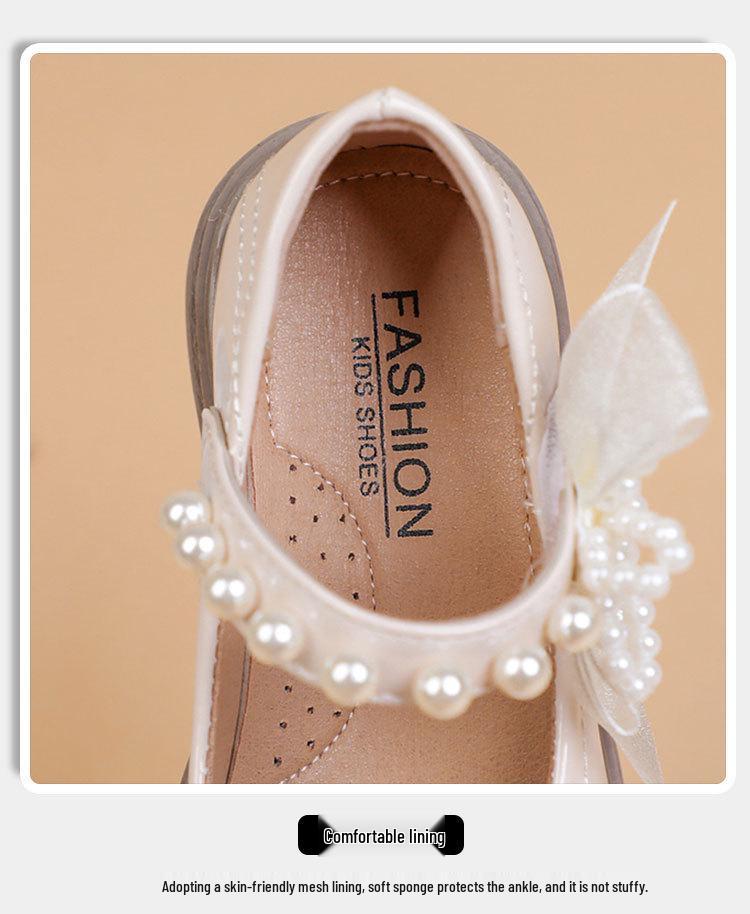 Girls' Pearl Bow Princess Shoes - Spring/Autumn Fashionable Leather, Korean & British Style, Casual & Performance Wear