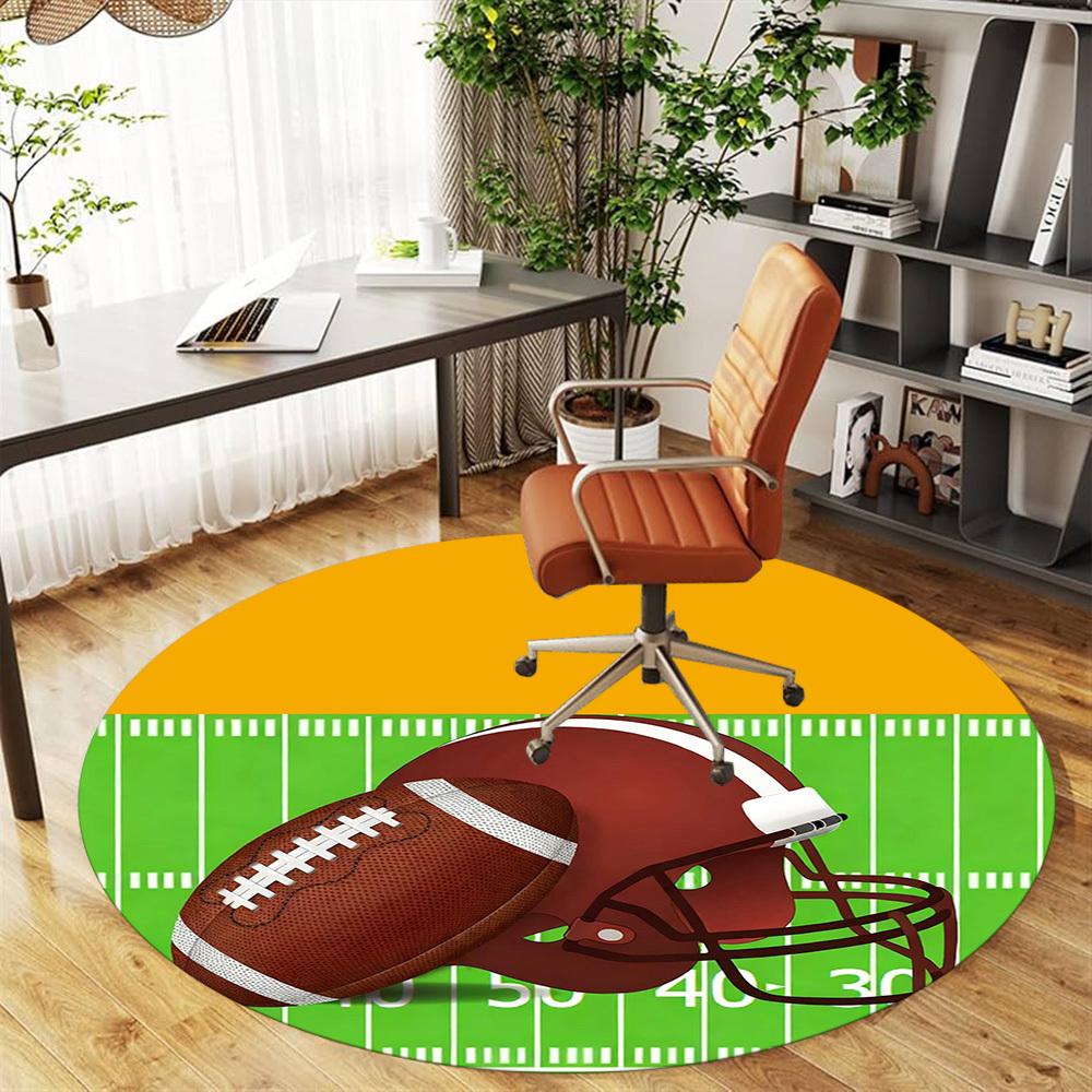 1PC football helmet Office Round Area Rug, Under Office Chairs Bedroom Living Room Home Decor, Carpet for Office -1110164