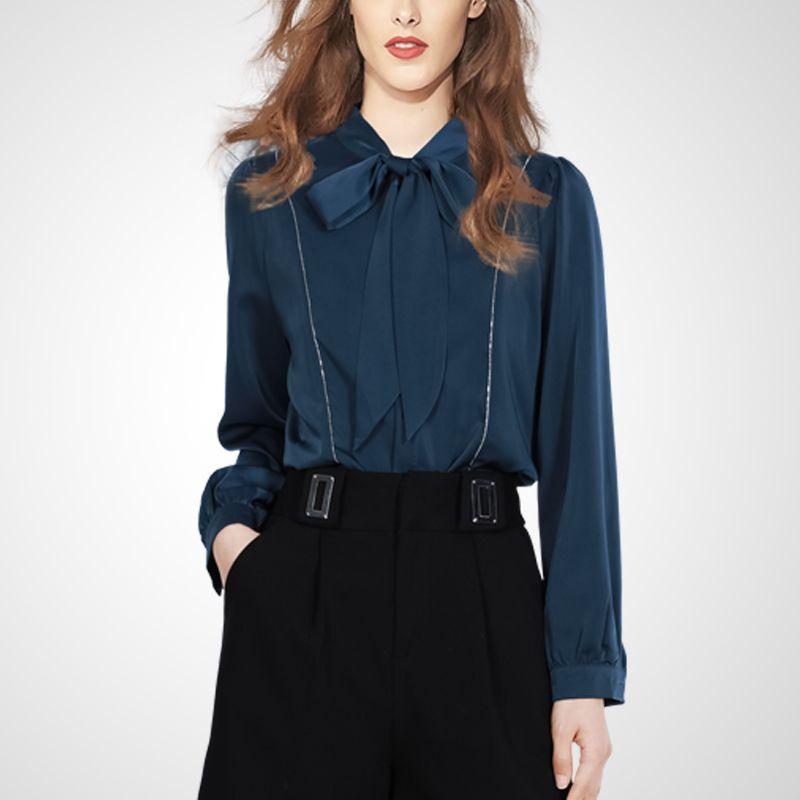 

Модная женская одежда с рукавом три четверти, приталенного силуэта, визуально стройнящая, с бантами Peacock Blue (Long sleeves) S