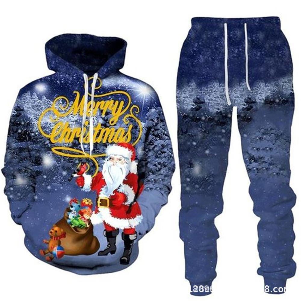 2024 Herbst-Winter 3D-Druck Herren Weihnachts-Kapuzenpullover Sweatshirt Set
