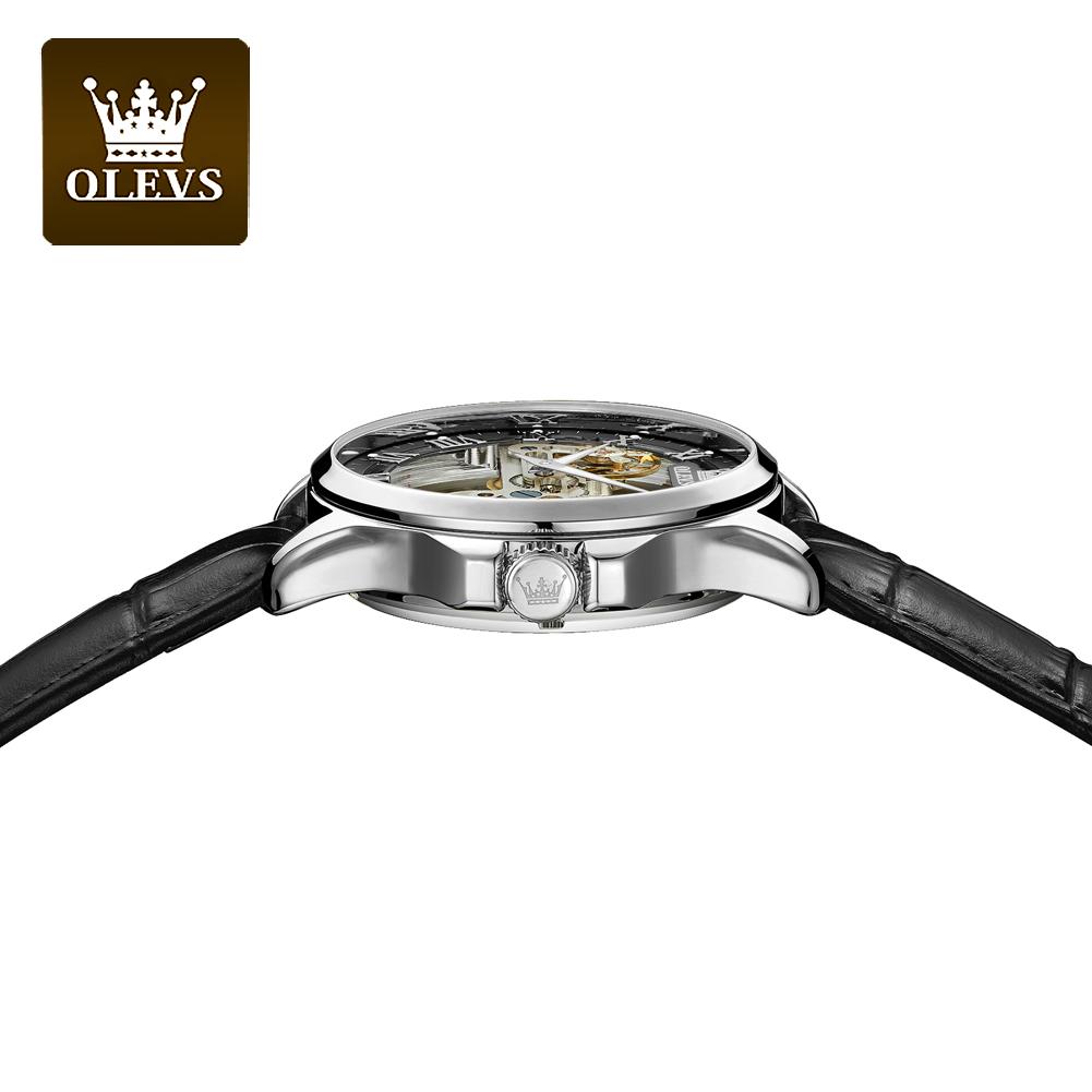 OLEVS 6661 Man Watch Luxury Fashion Leather Strap Fully Transparent Hollow Mechanical Wrist Watch for Men Original Men's Watches