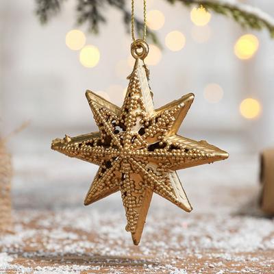 6pcs Gold Christmas Pentagram Pendant 3D Hollowed Out Pentagram Hanging Decoration Plastics DIY Christmas Tree Decoration
