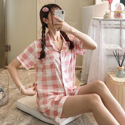Südostasien Koreanische Version Pyjama Damen kariert Sommer Cardigan kurzärmelig Shorts süßes Loungewear Set Livestream