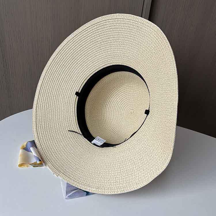 Summer Streamer Bow Woven Straw Hat Women's Big Eaves Sunshade Sunscreen Hat Seaside Vacation Sun Hat