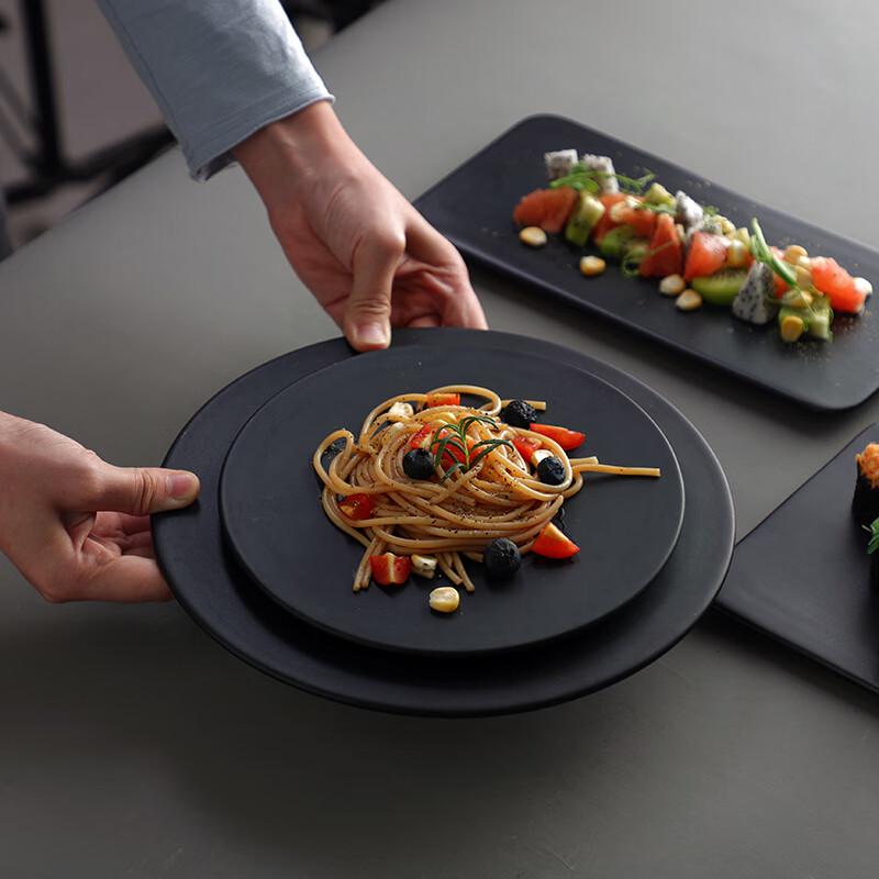 Nordic Style Black Ceramic Flat Dinner Plate