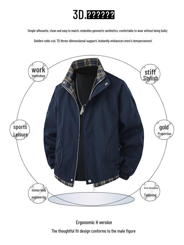 2026 New Arrival Unisex American Style Stand Collar Plaid Patchwork Jacket for Spring and Autumn