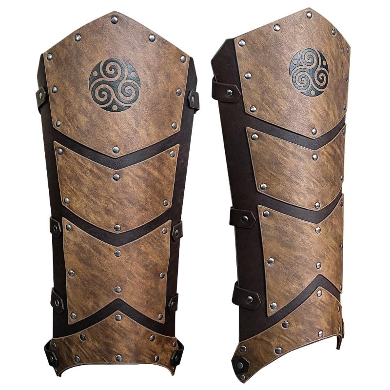 Medieval Faux Leather Leg Guards Vintage Studded Leg Gaiters with Adjustable Straps for Cosplay and LARP Enthusiasts