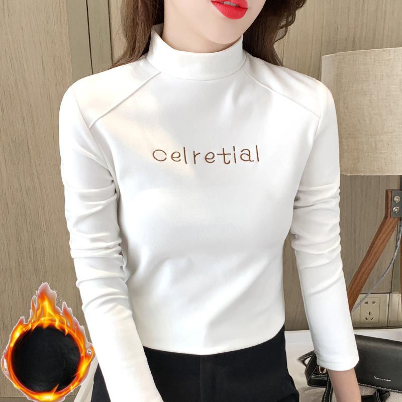 Fleece Warm Semi-turtleneck Bottoming Shirt Women's Autumn and Winter Matching New Long-sleeved T-shirt Women's Top Foreign Style