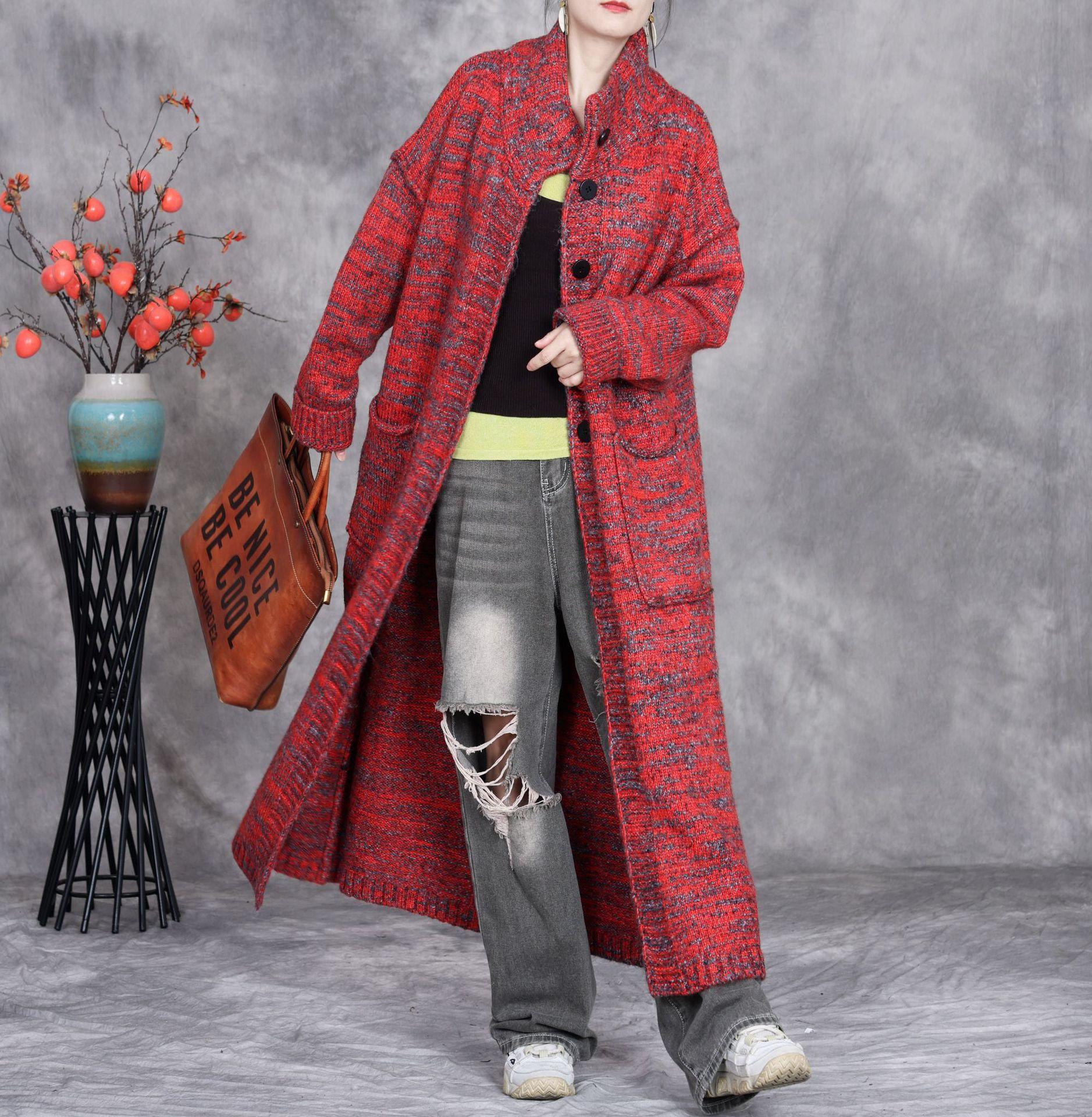 

Johnature Женское зимнее свободное повседневное однобортное винтажное пальто с длинными рукавами в китайском стиле в стиле ретро One Size красный