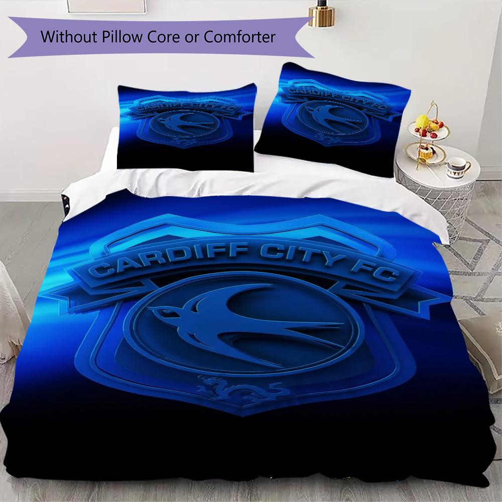 Cardiff City FC Pattern Bedding Uilt Set Uilt Cover Pillowcase Home Decoration Birthday Gift (1 * Duvet Cover + 2 * Pillowcase Without Core)