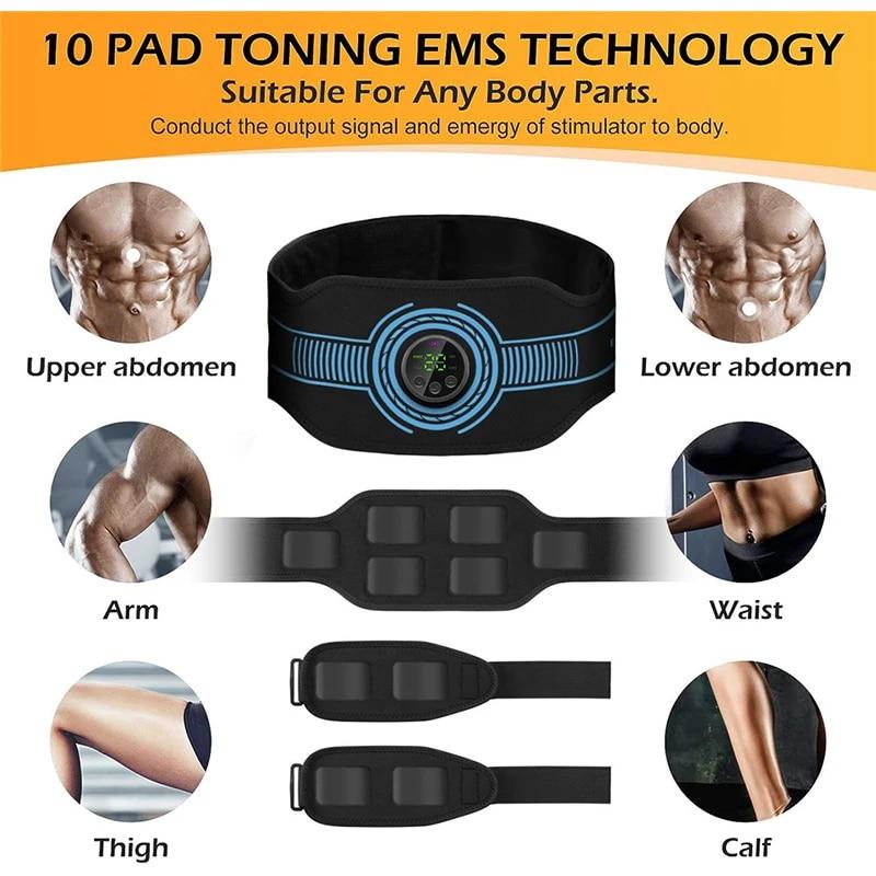 EMS Muscle Stimulator Toner Abdominal Toning Belt Body Slimming Massager Belly Waist Back Arm Leg Fitness Massage USB Recha Practical Use