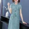 Women's Summer Plus Size Ethnic Style Cheongsam Dress, Elegant Mother's Temperament, Chiffon Dress