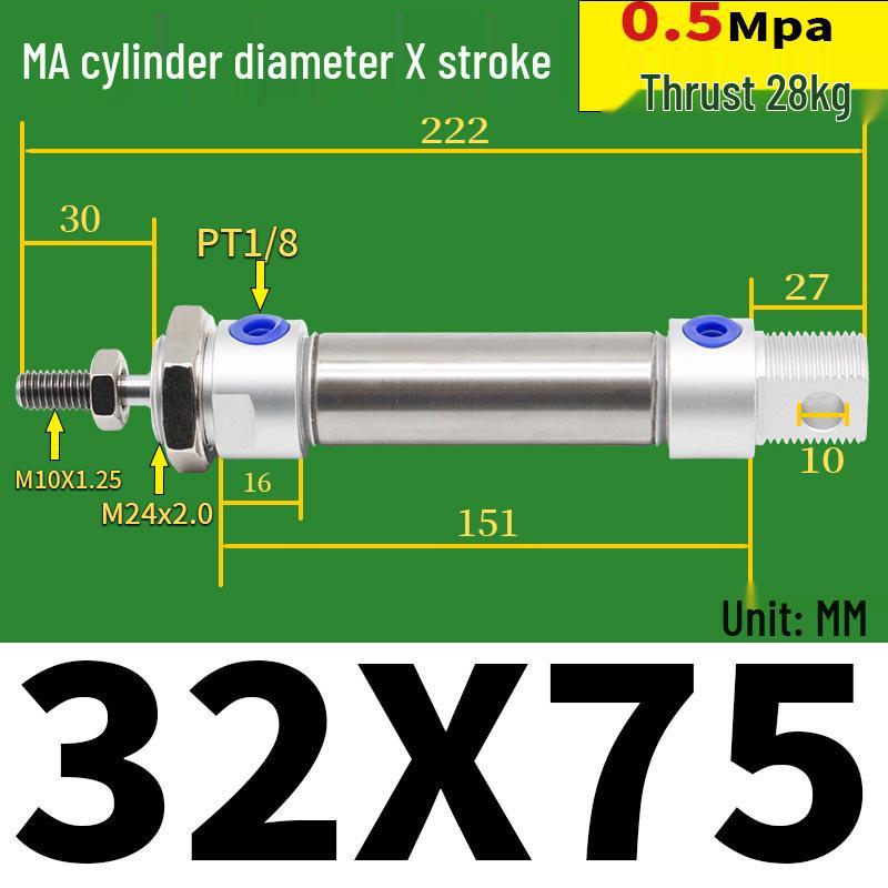 Corrosion Resistant Stainless Steel Pneumatic Cylinder 16-40mm/50-150mm