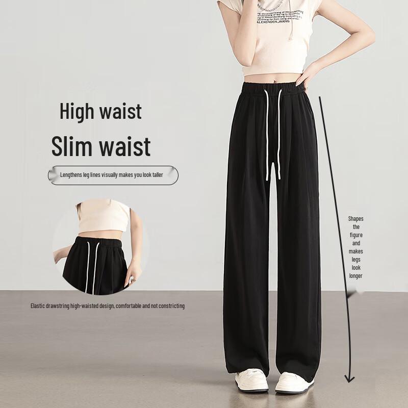 Women's High-Waist Ice Silk Wide-Leg Drawstring Pants