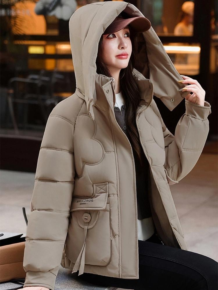 Damen Kurze Kapuzenjacke Winddicht Dick Warm Winterjacke