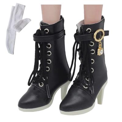 OLYOLY Doll Long and Short High Miniature Doll Maid with Socks [2-Piece Set] 1/3 Shoes, Boots, Heels, Costume, Outfit, Figure, (01 Black)