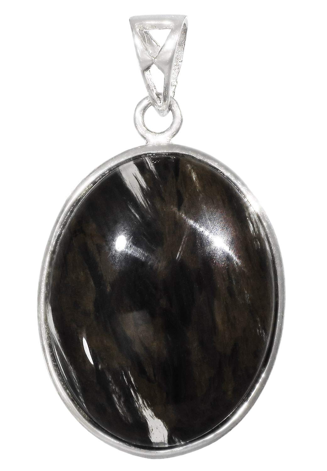 

Phantom Obsidian Silver 925 Pendant Top Oval Natural Stone Power Stone Simple Obsidian Head [Shinjuku Ginnokura] срібний