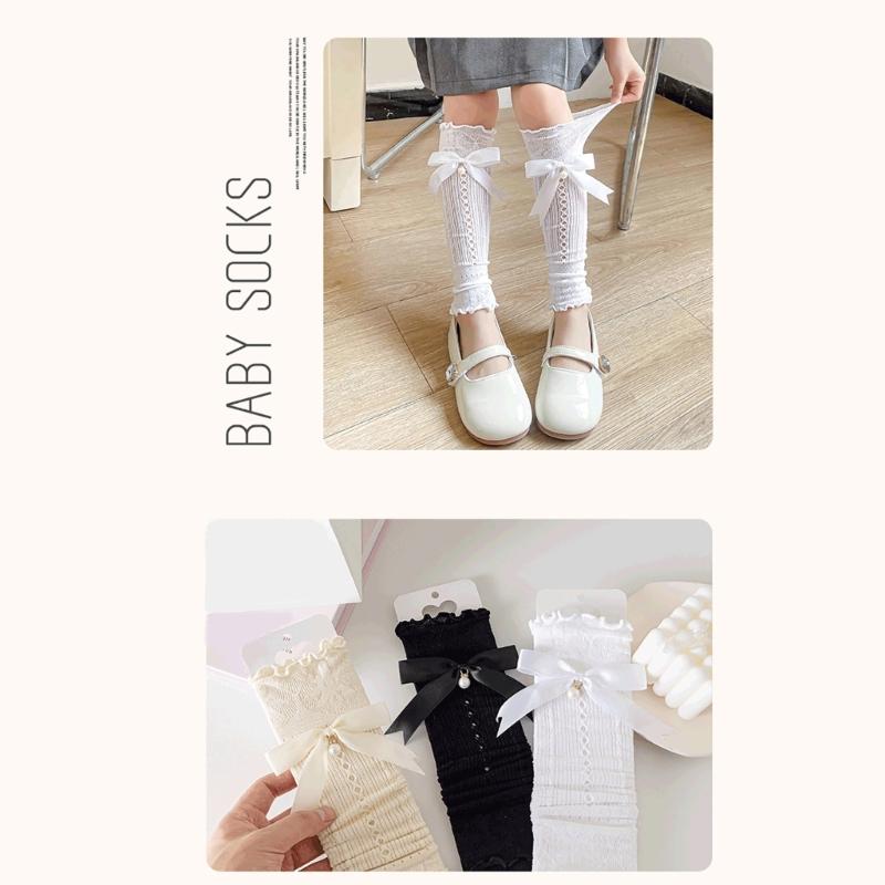 Bowknot Boot Socks Leg Warmers for Teen Girls Long Leg Cover Cute Knee Stockings Child Socks Ankle Heap Sock Breathable
